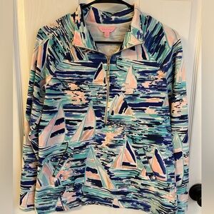 Lilly Pulitzer Skipper Popover Half-zip Pier Pressure Sailboat Print Small